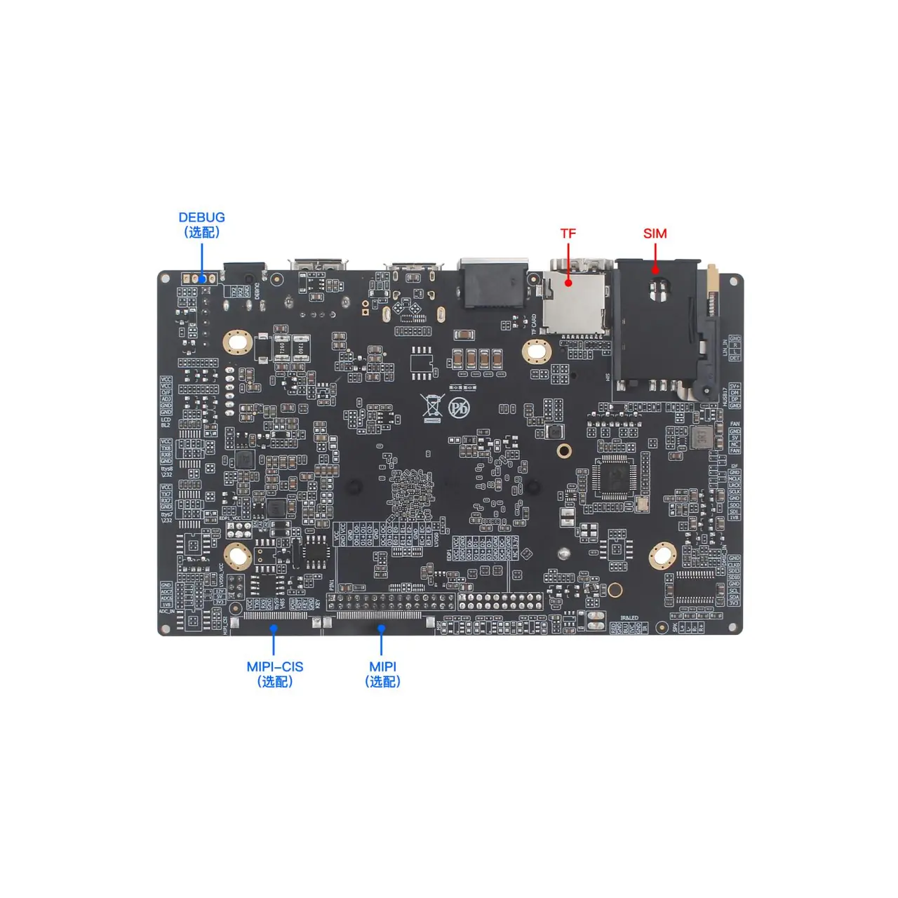 ZH-H3576 主板反面，可见 TF 卡座和 SIM 卡座